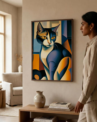 Cubist Cat Portrait Wall Art | Modern Fine Art Print