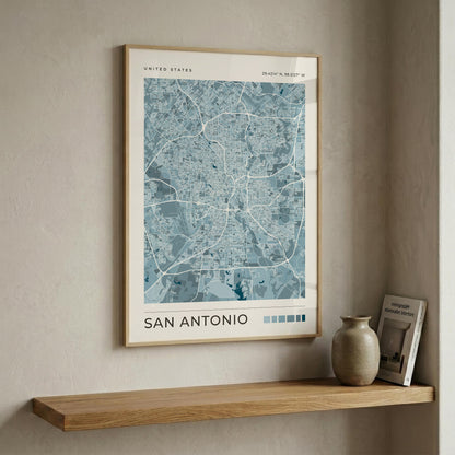 San Antonio Map Print | Blue Texas City Map Wall Art