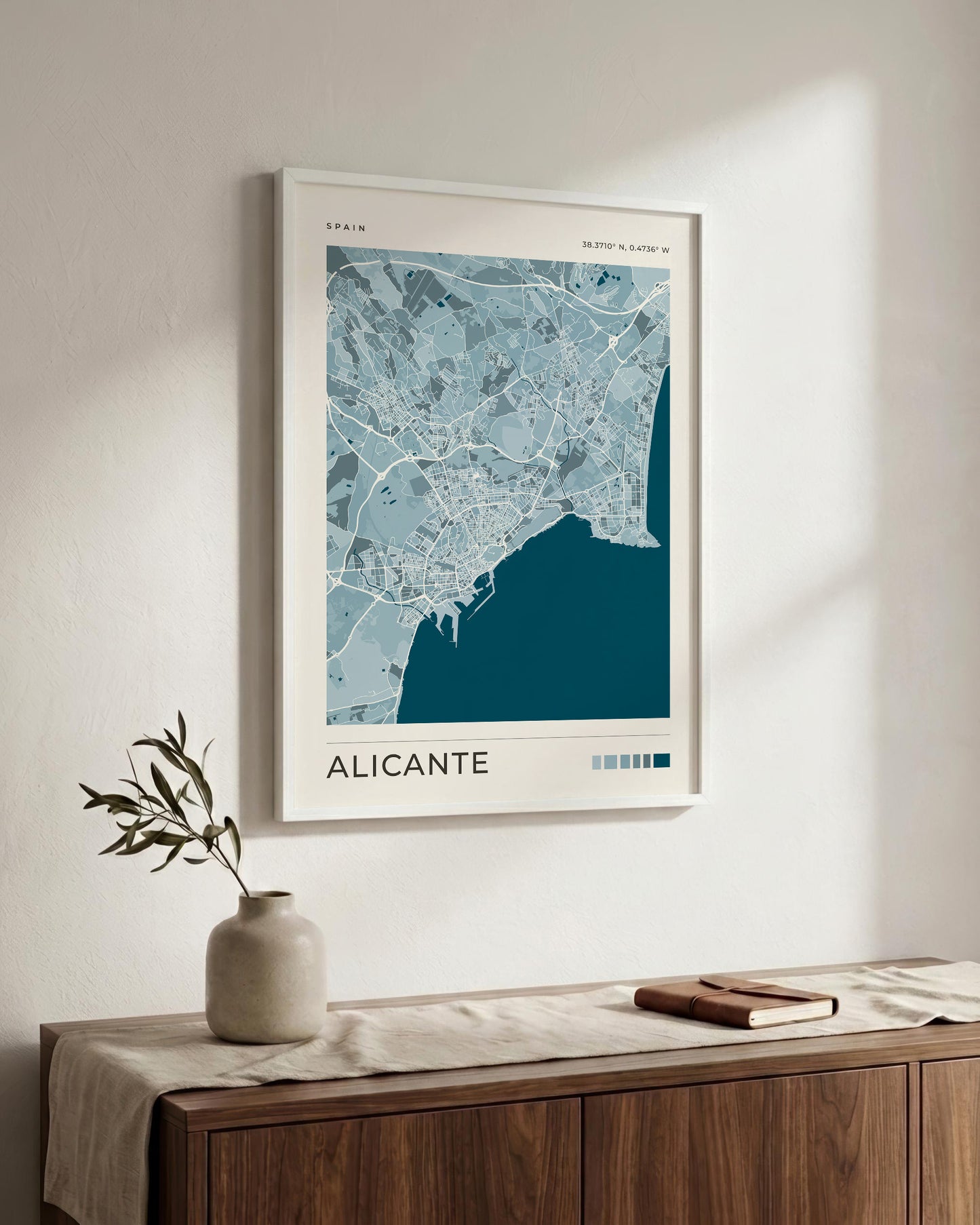 Impression Carte de la ville d'Alicante | Art mural de voyage en Espagne | Cadeau de pendaison de crémaillère et de voyage