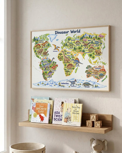 Dinosaur World Map Print | Kids Dinosaur Wall Art
