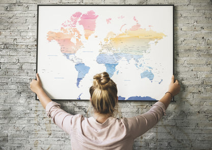 World Map print in rainbow watercolors | Different sizes and canvas