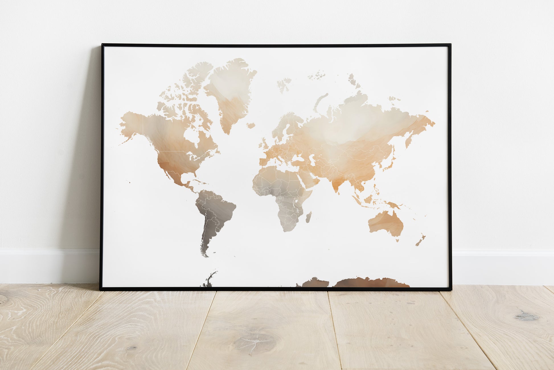 World Map Print in Earth tones | Different sizes and canvas - The Hue Map