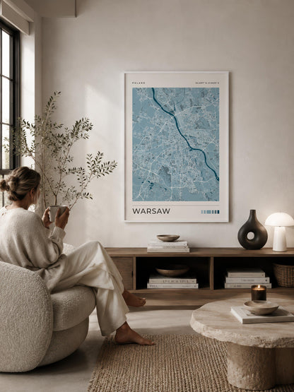 Warsaw Map Print | Blue City Map Wall Art