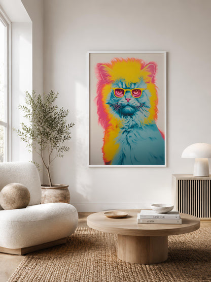 pop art wall art in a white frame in a nice modern interior