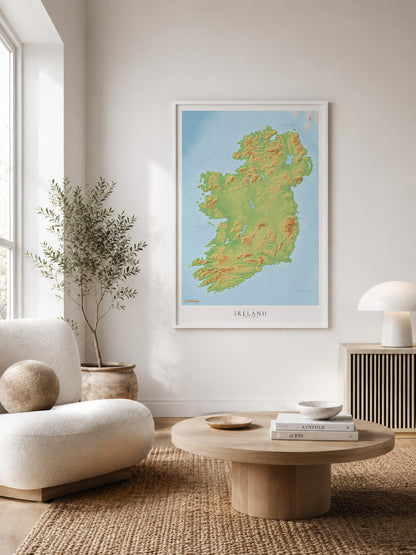 Ireland Topographic Map Print | Irish Relief Landscape Wall Art