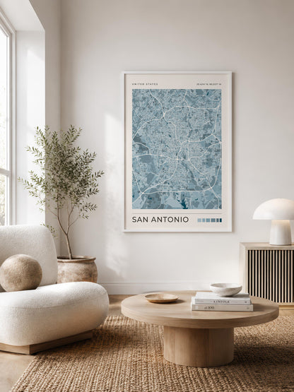 San Antonio Map Print | Blue Texas City Map Wall Art