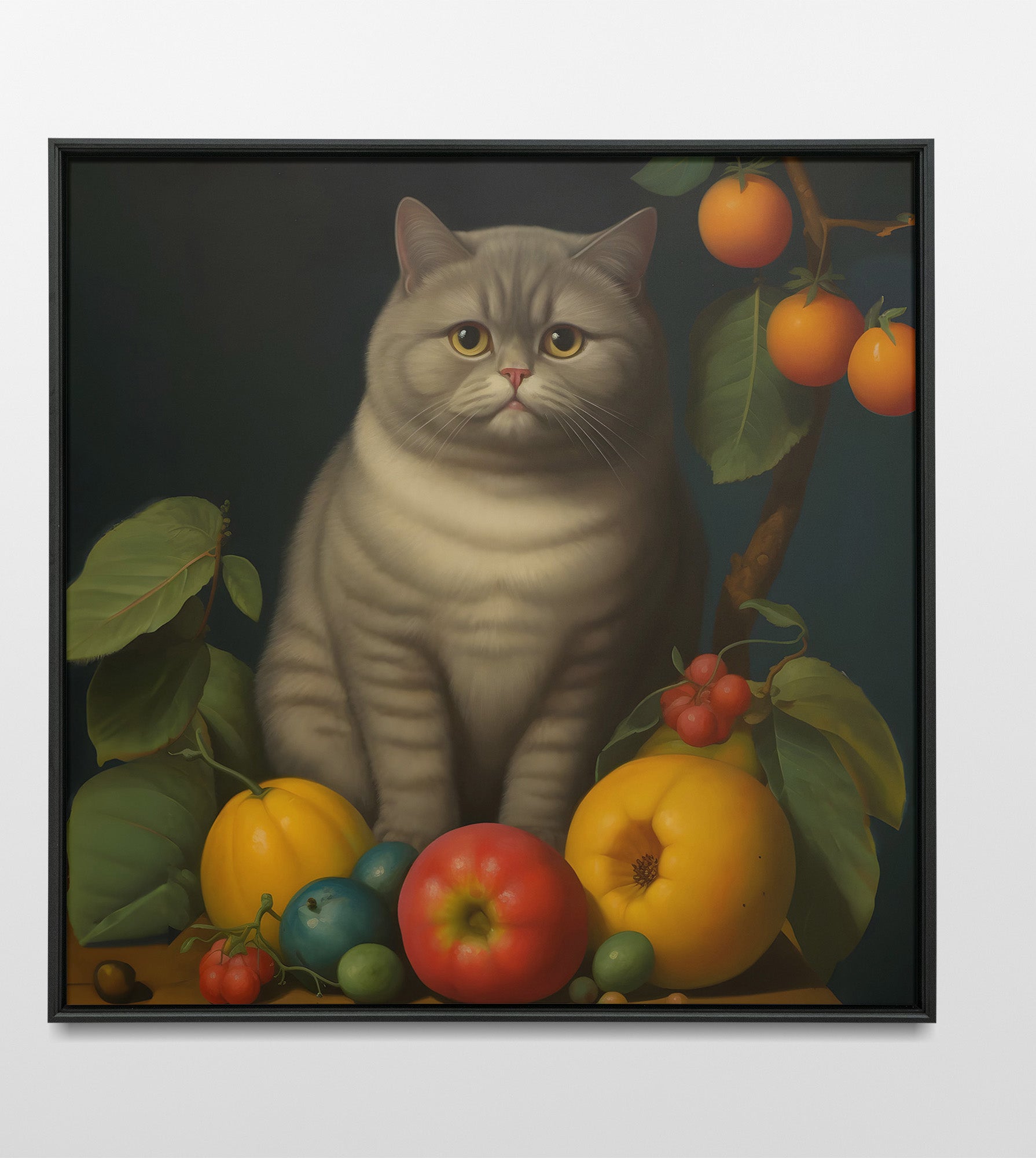 Botero grey cat wall art print.