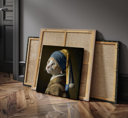 Portrait of ginger Cat with Pearl Earring print | Johannes Vermeer - The Hue Map