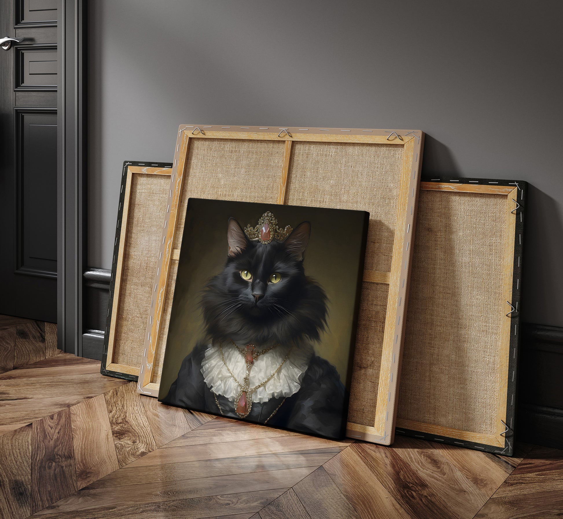 Black Cat Queen square canvas wall art.