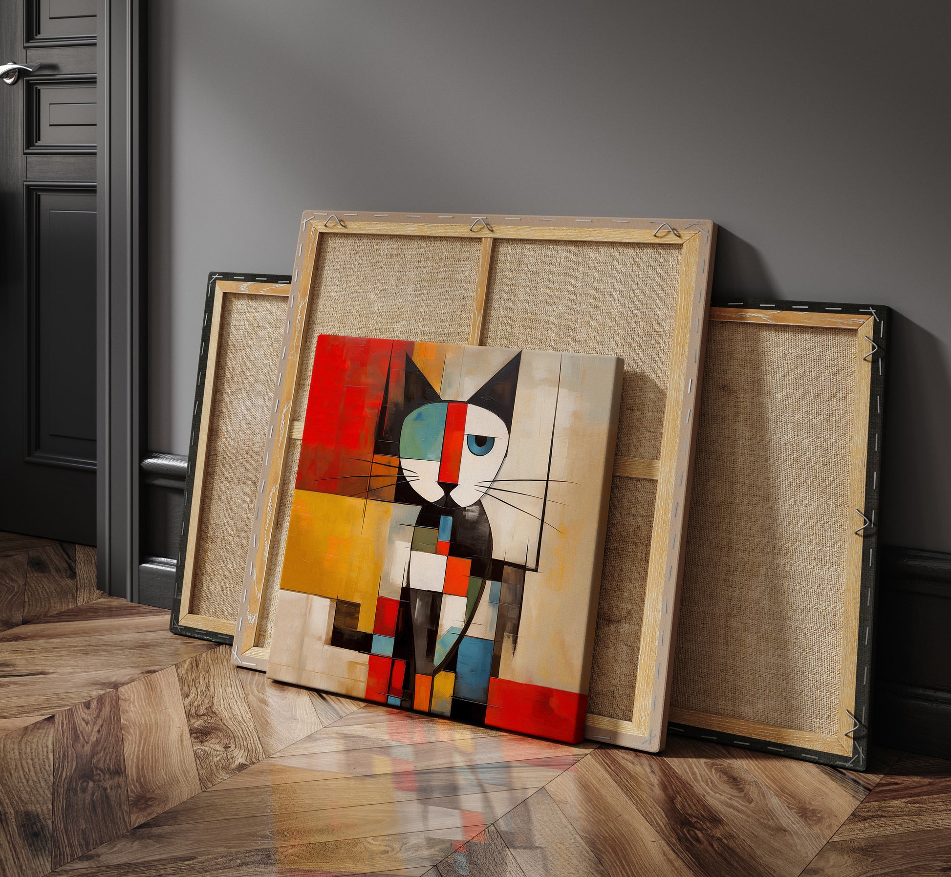 Mondrian Cat print | Different sizes and canvas - The Hue Map