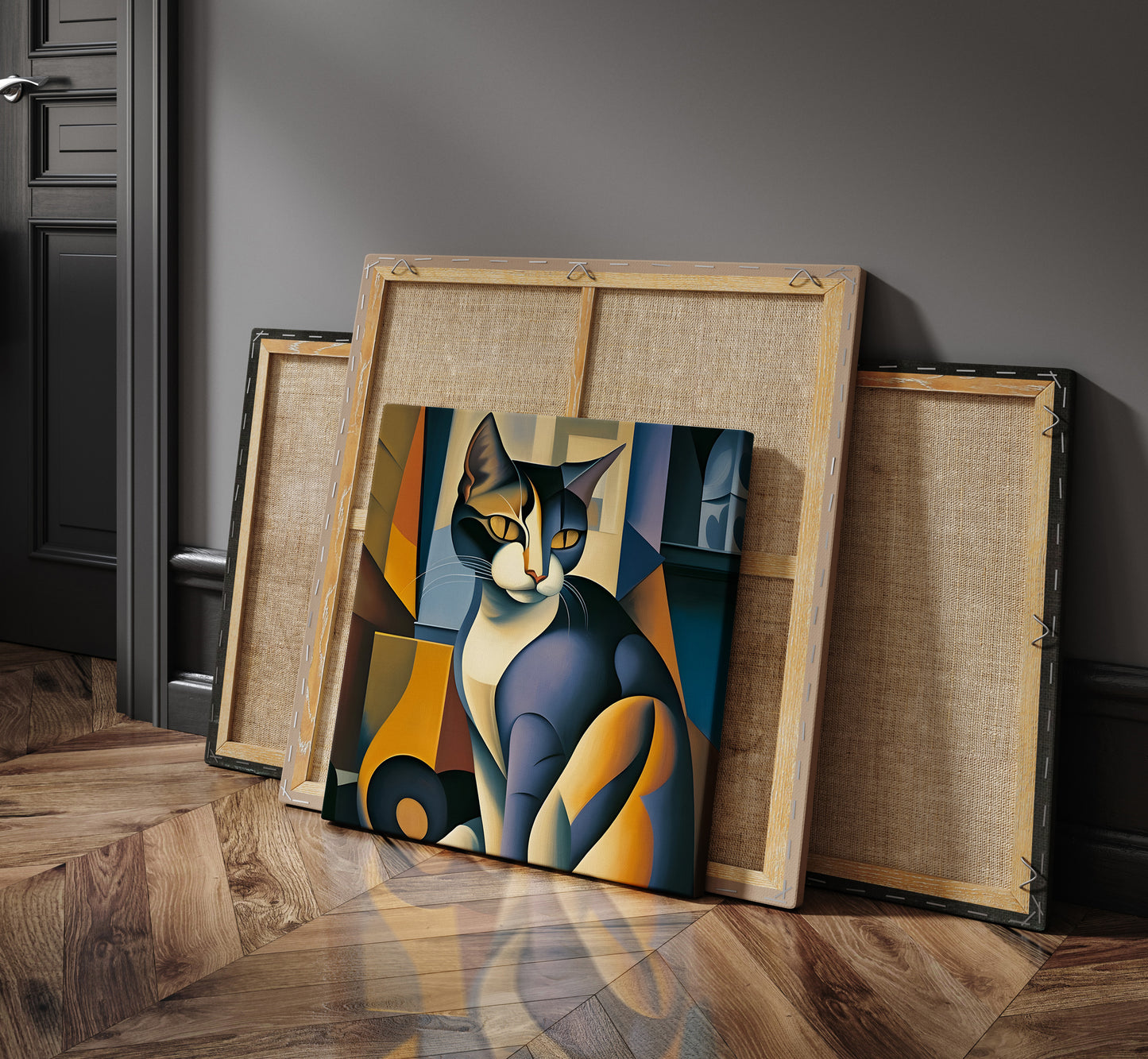 Picasso cat in square canvas.