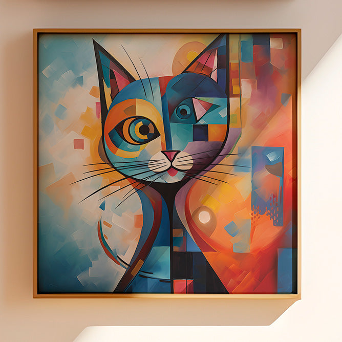 Colorful Kandisnky cat wall art.