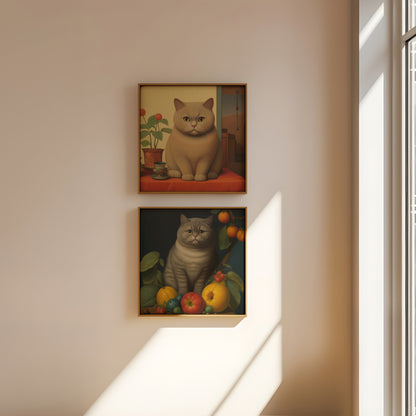 Botero grey cat wall art print.