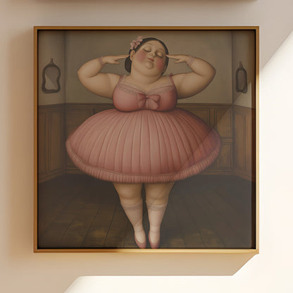 Botero ballerina wall art in a wood frame.