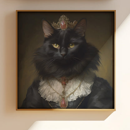 Black cat queen wall art print.