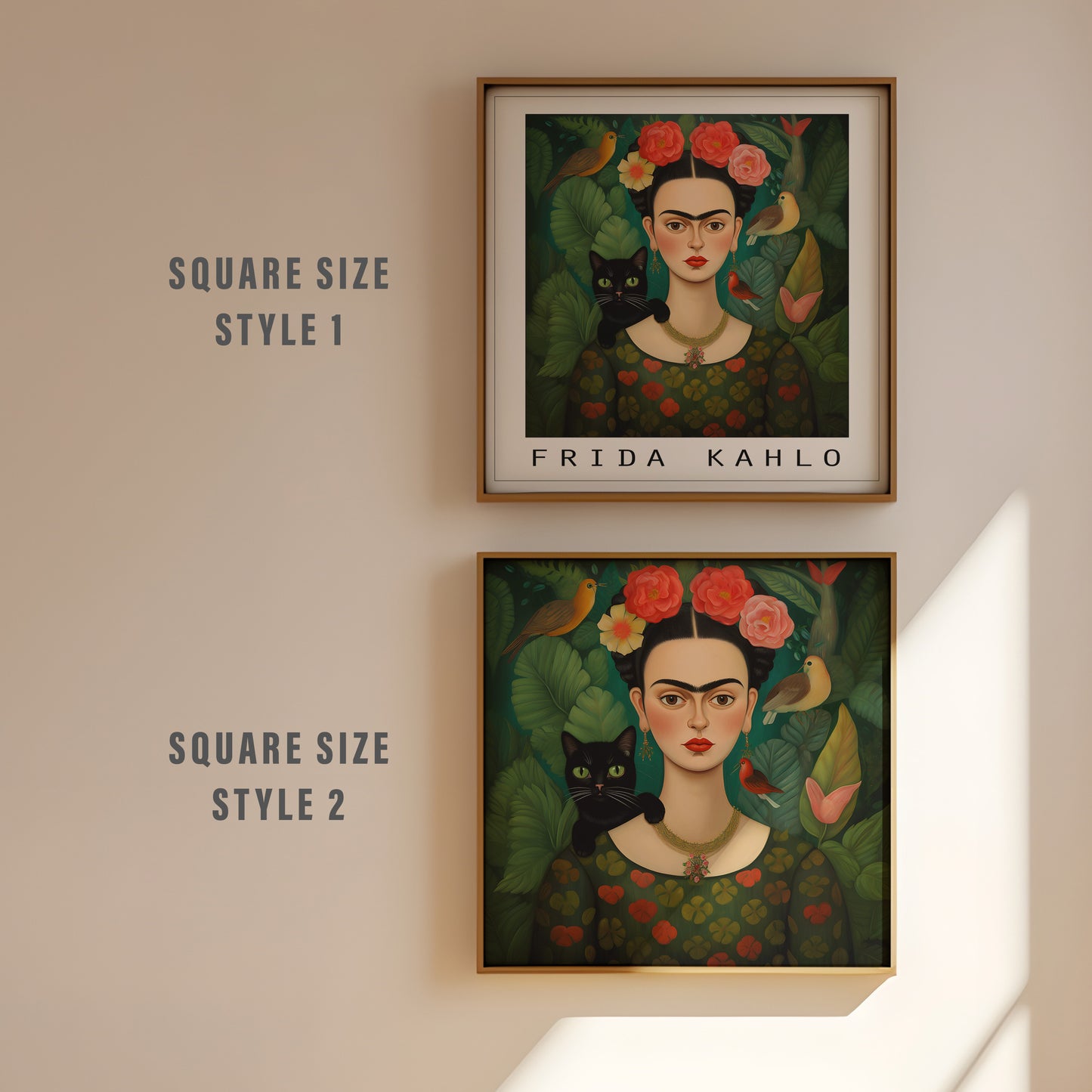 Frida Kahlo with black cat print | Different sizes and canvas - The Hue Map