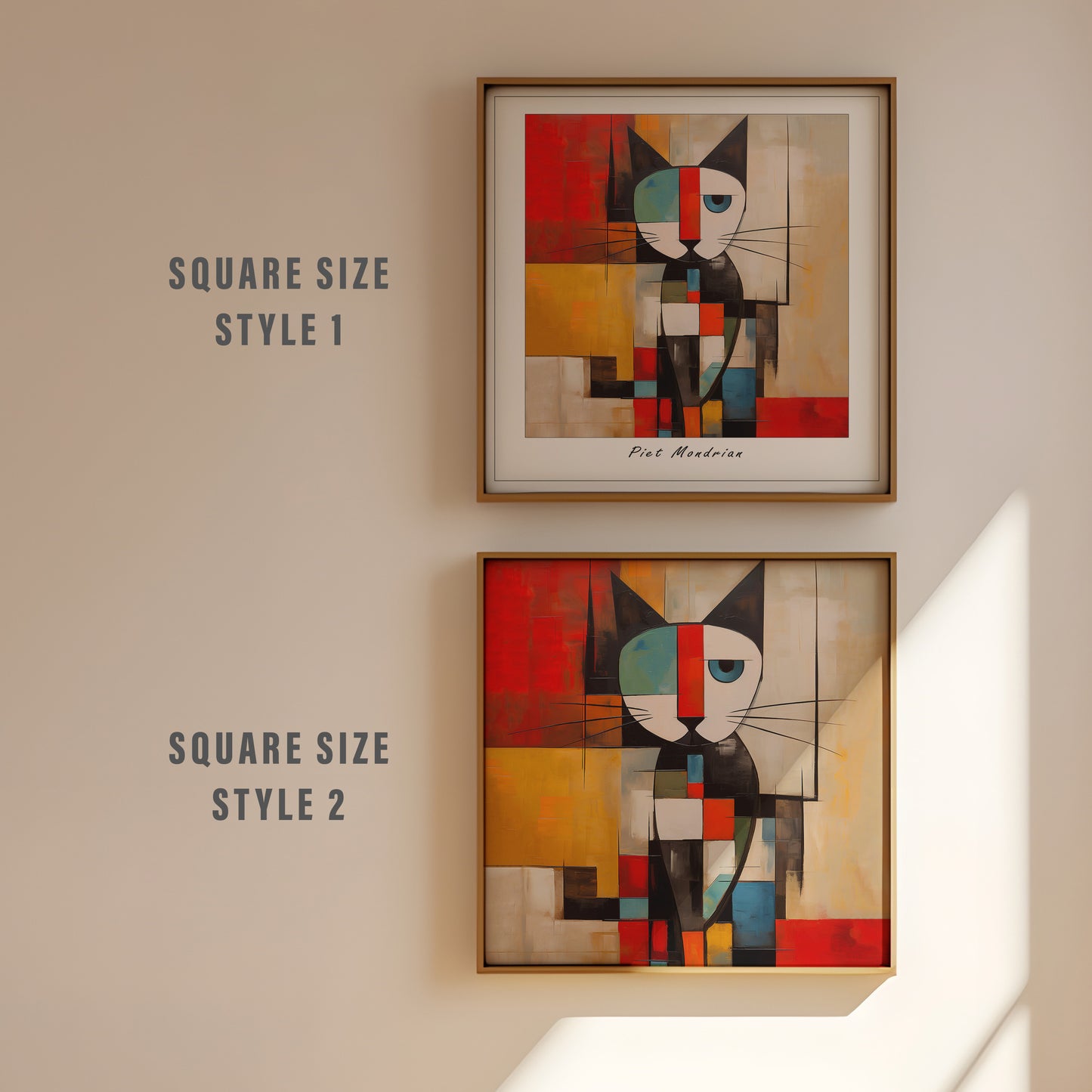 Mondrian Cat print | Different sizes and canvas - The Hue Map