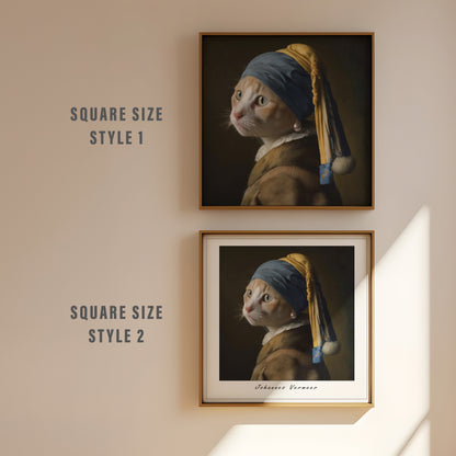 Portrait of ginger Cat with Pearl Earring print | Johannes Vermeer - The Hue Map