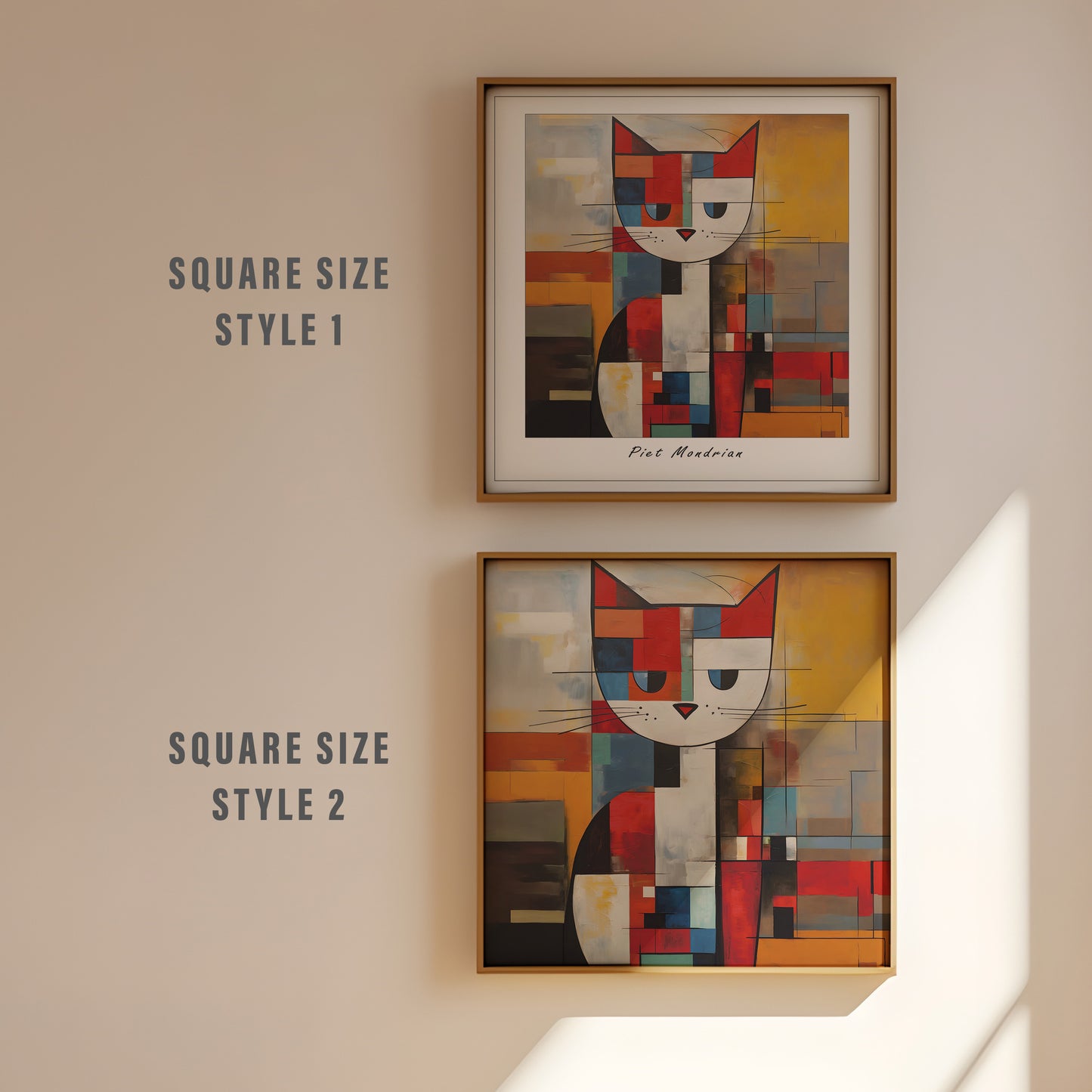 Mondrian Cat print | Different sizes and canvas - The Hue Map