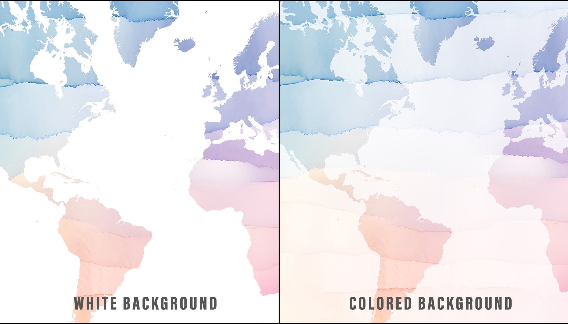 Minimalist World Map in colors | Different sizes and canvas - The Hue Map