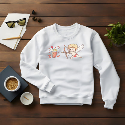 Cupid chasing a frappuccino Sweatshirt | Unisex and Cozy Love sweatshirt