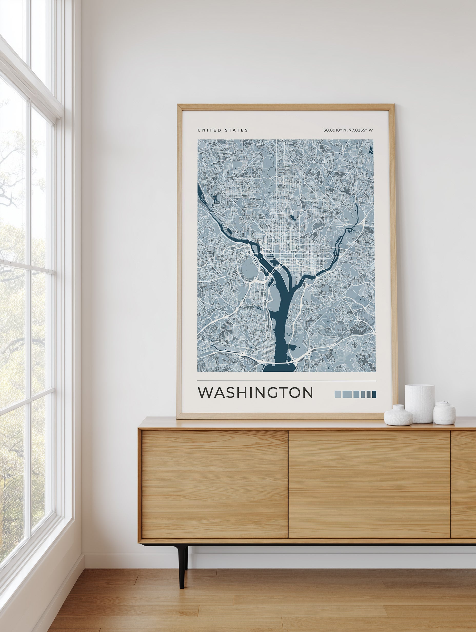 A framed Washington, D.C.