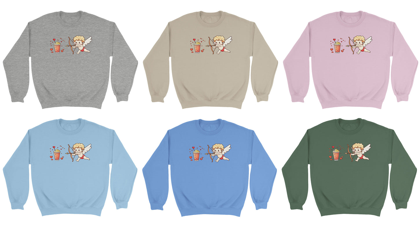 Cupid chasing a frappuccino Sweatshirt | Unisex and Cozy Love sweatshirt