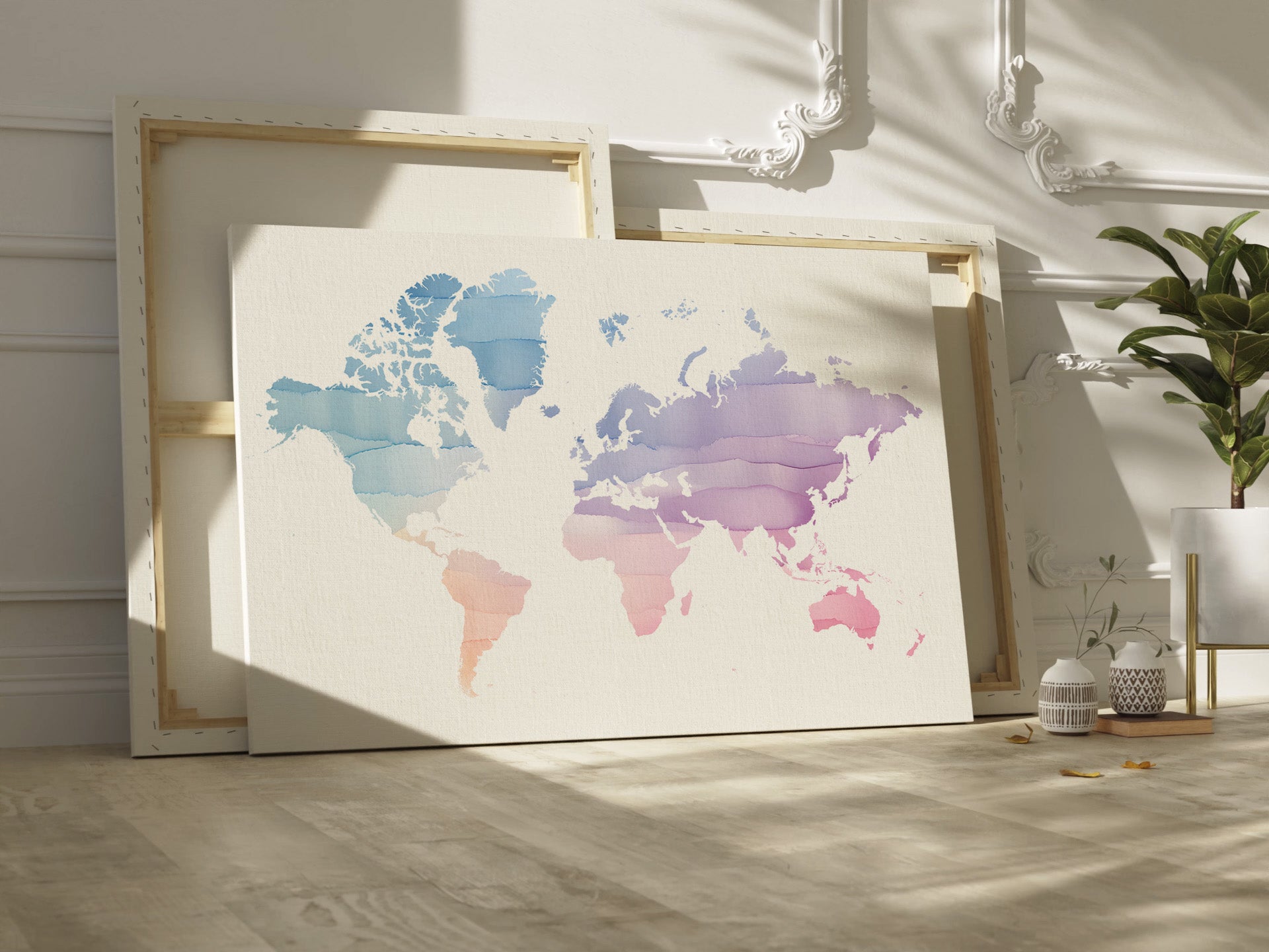 Minimalist World Map in colors | Different sizes and canvas - The Hue Map