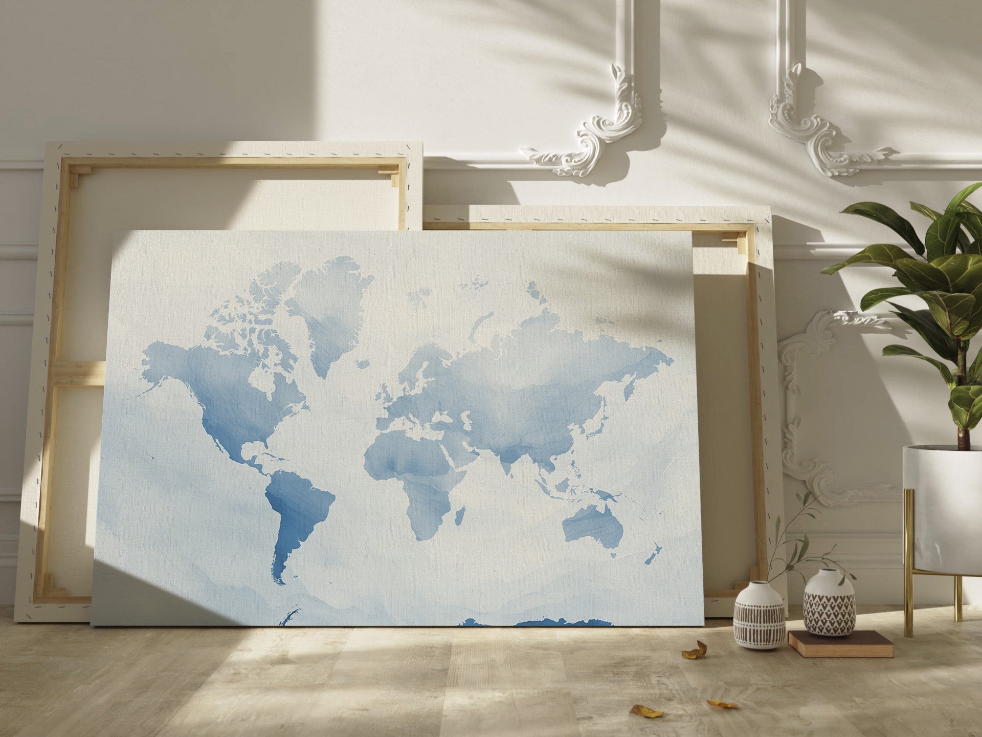 Blue watercolor World Map | Different sizes and canvas - The Hue Map