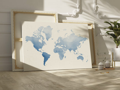 Blue watercolor World Map | Different sizes and canvas - The Hue Map