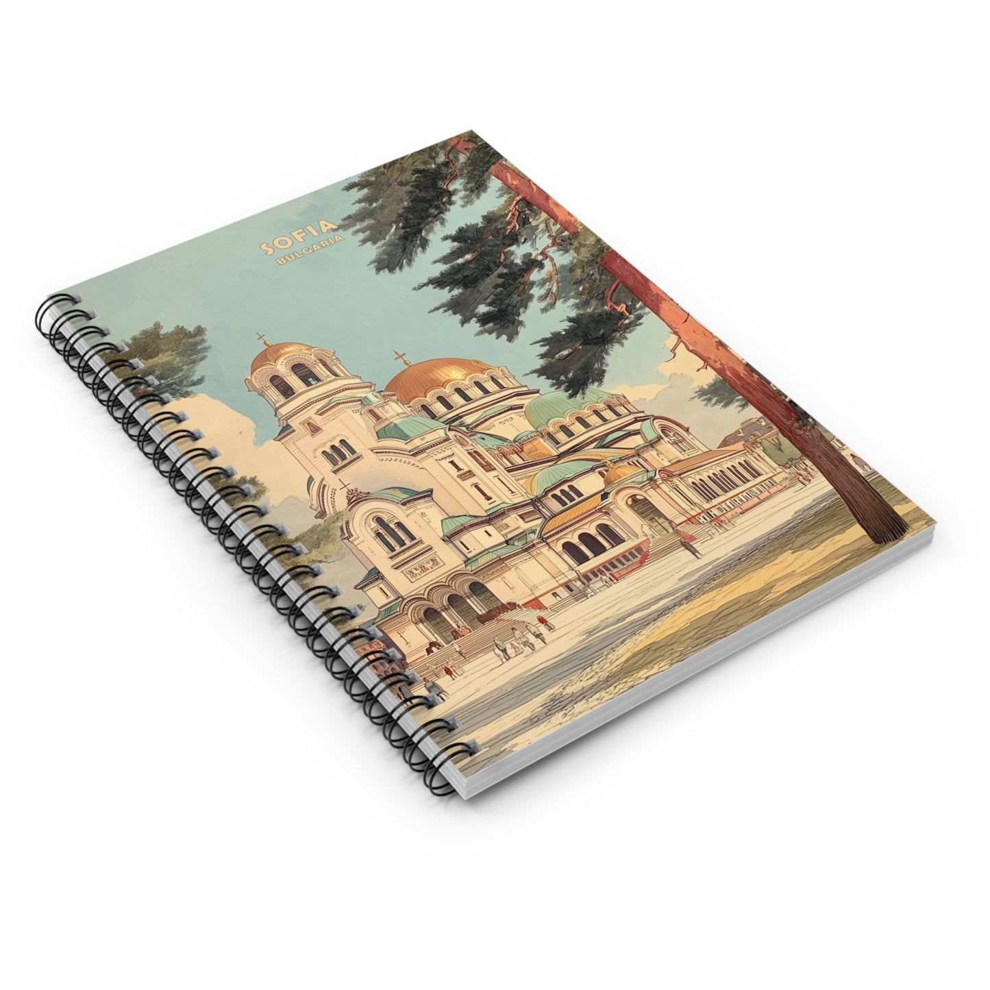 Notebook with a church illustration on the cover