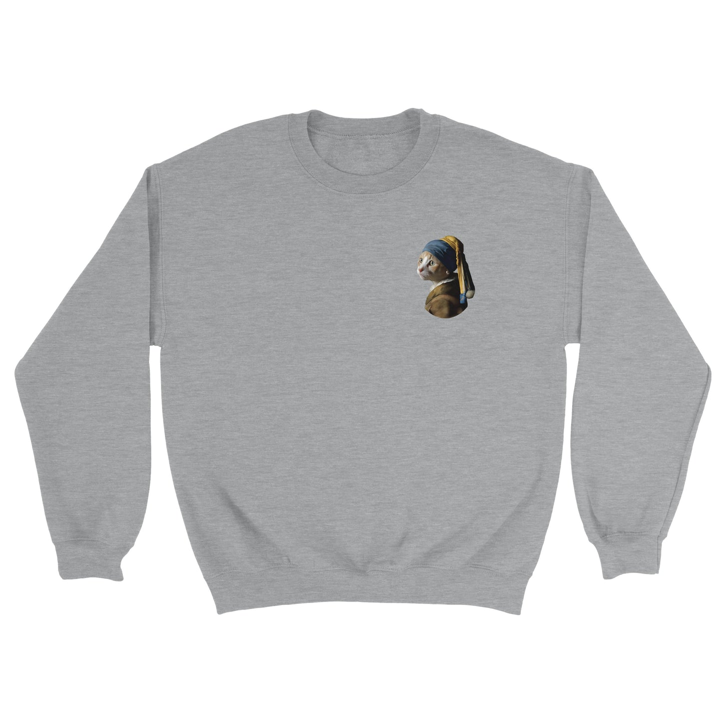 Unisex Cat with Pearl Earring Sweatshirt | Different colors and sizes - The Hue Map