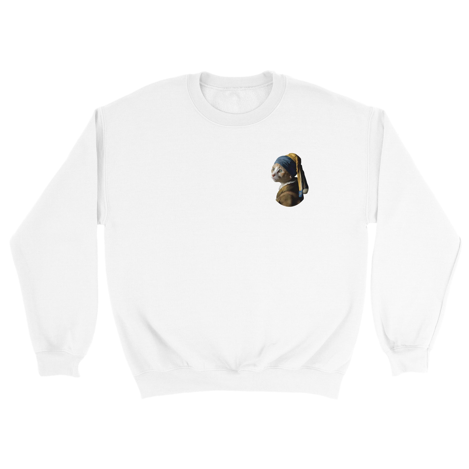 Unisex Cat with Pearl Earring Sweatshirt | Different colors and sizes - The Hue Map