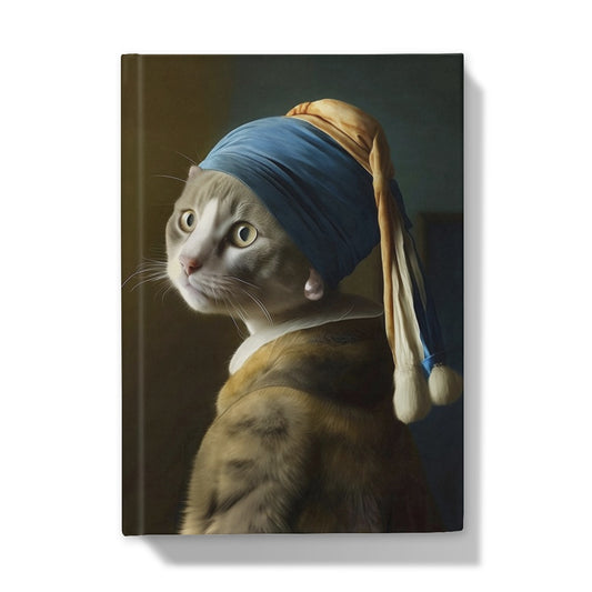 Cat with pearl earring hradback journal.