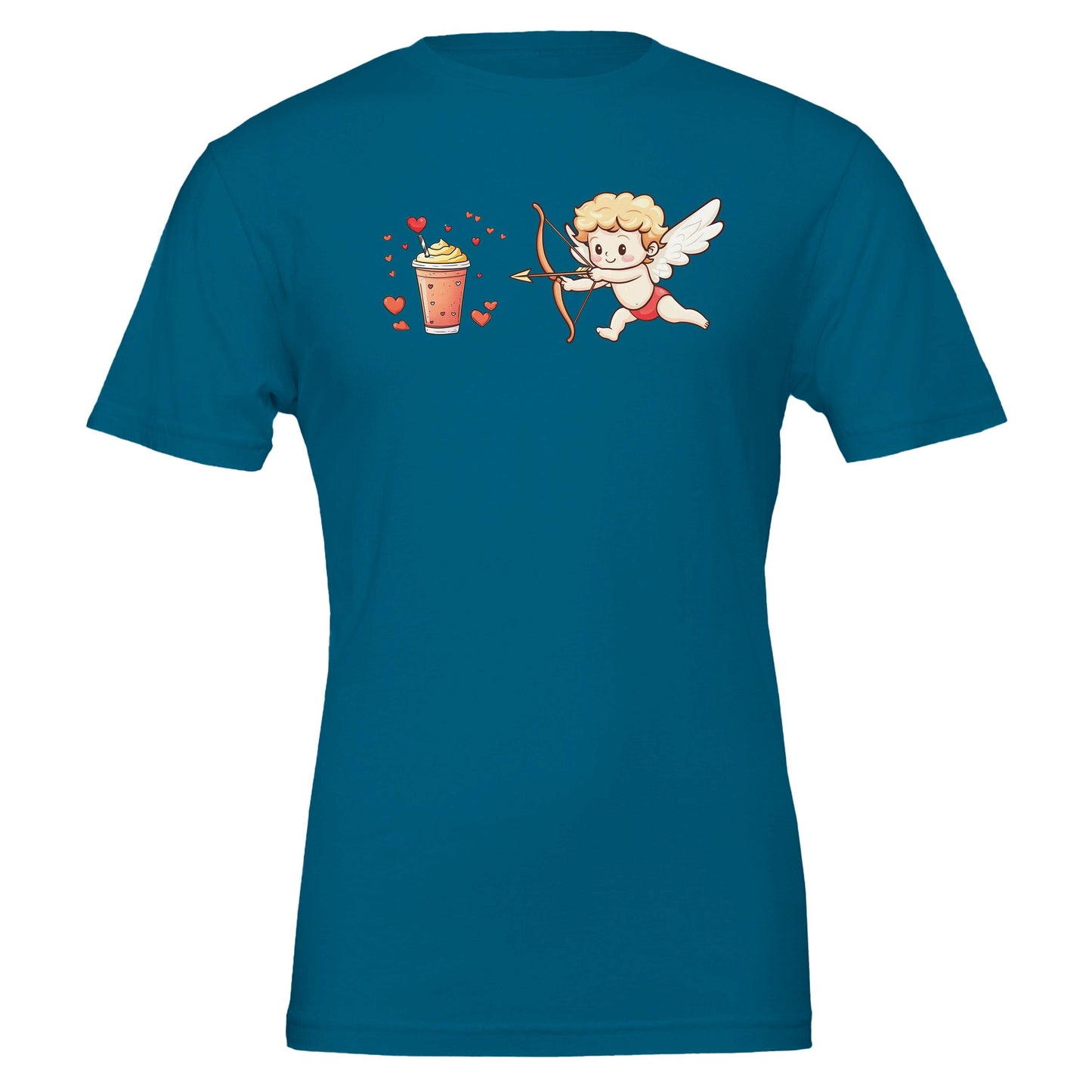 Cupid Chasing a Frappuccino Unisex T-Shirt | Different sizes and colors