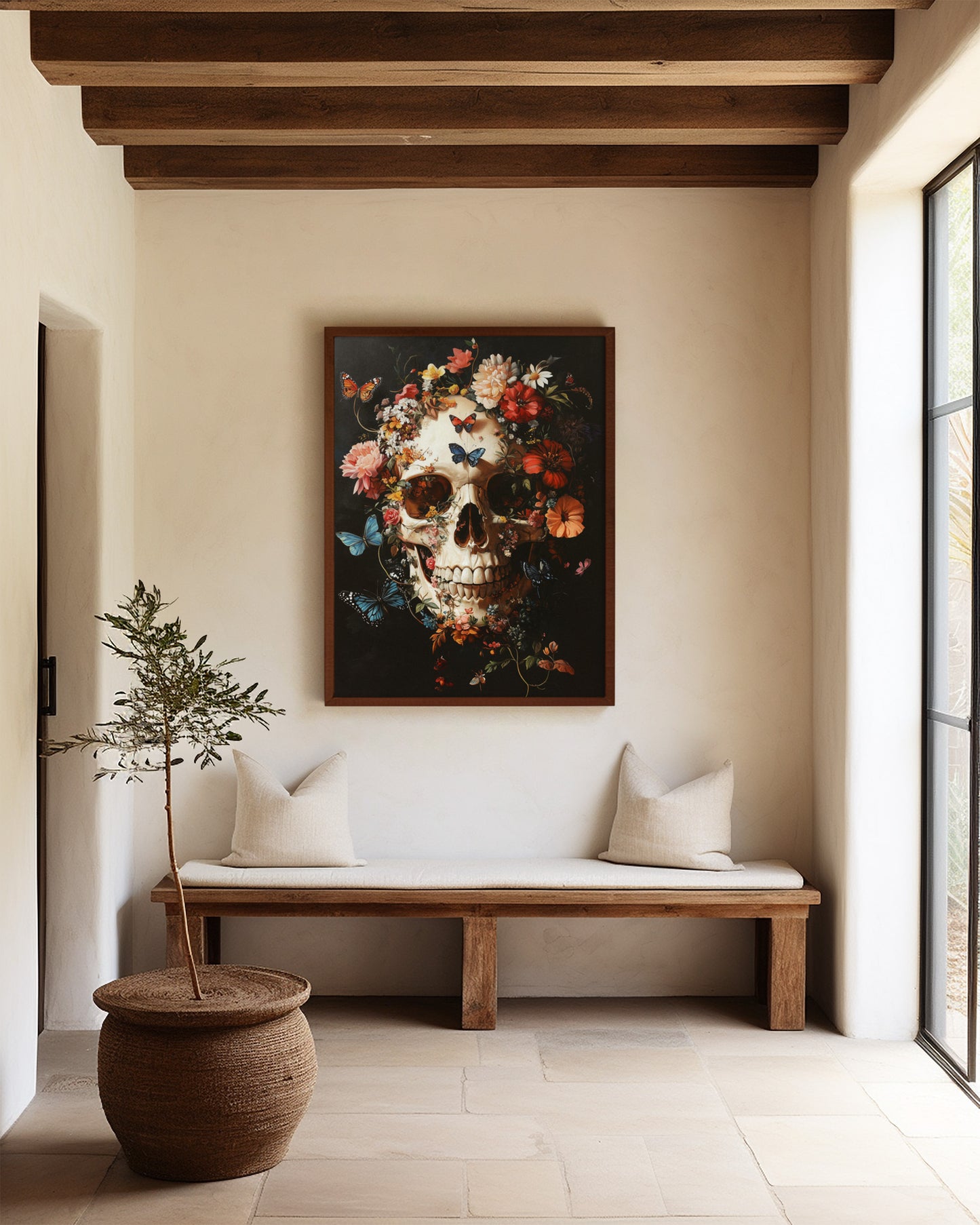 Floral Butterfly Skull Wall Art