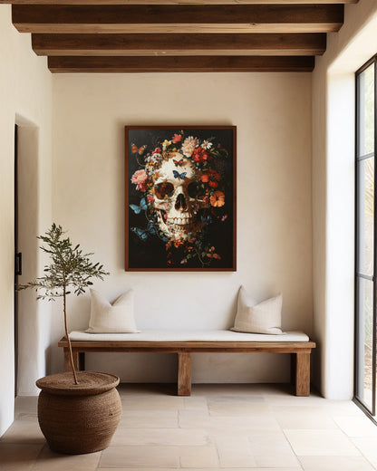 Floral Butterfly Skull Wall Art