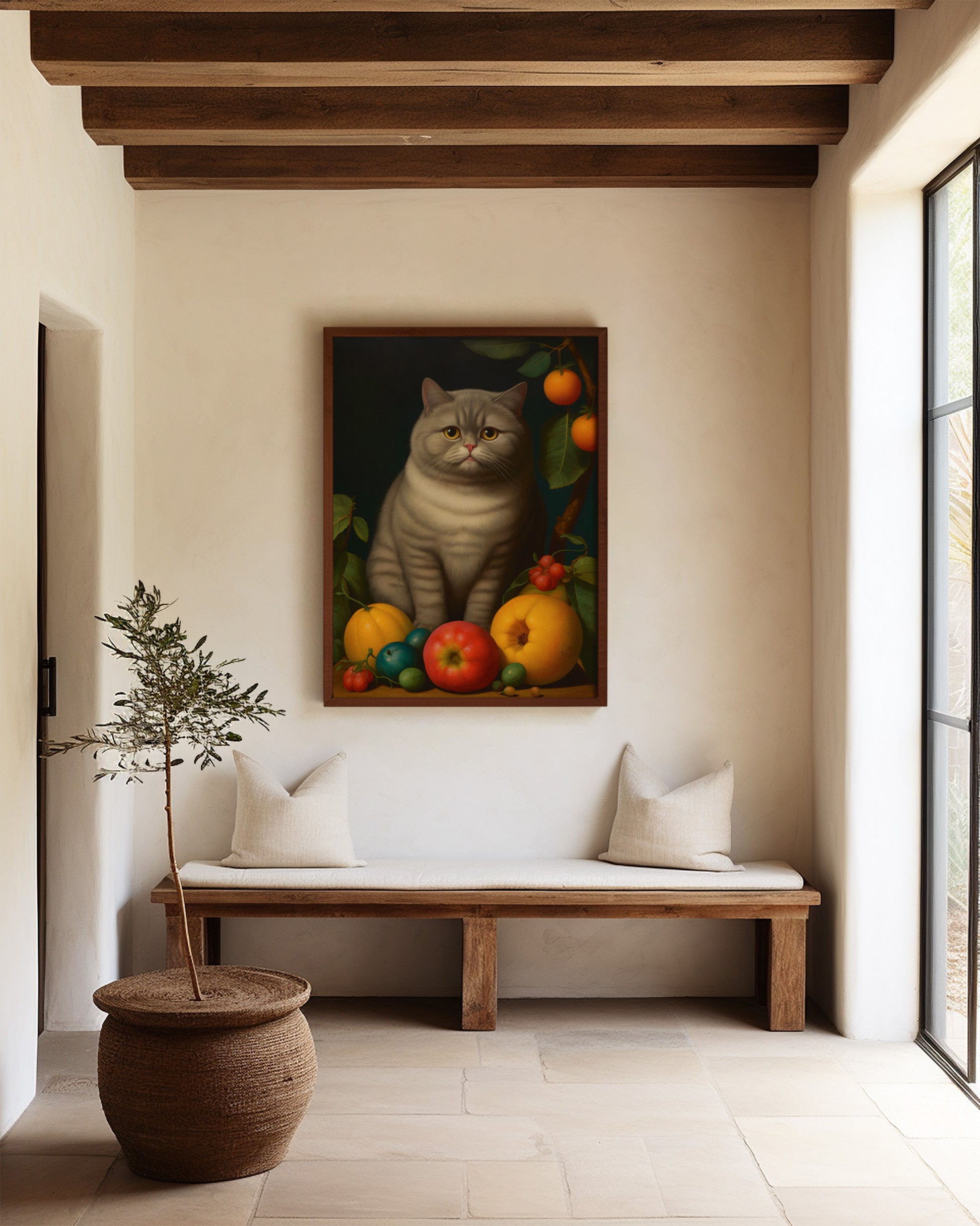 Botero grey cat large wall art print.