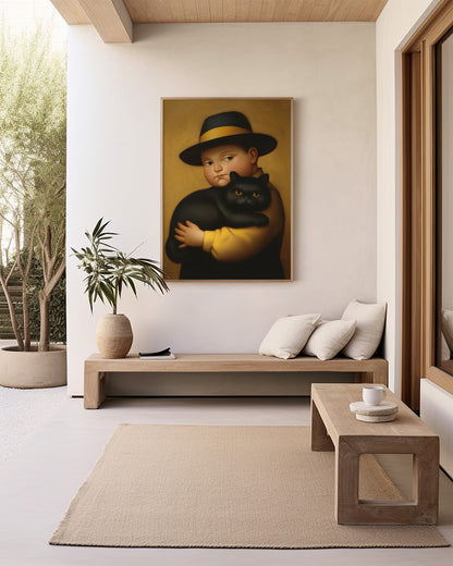 Botero imprime le portrait d'une fille avec un chat