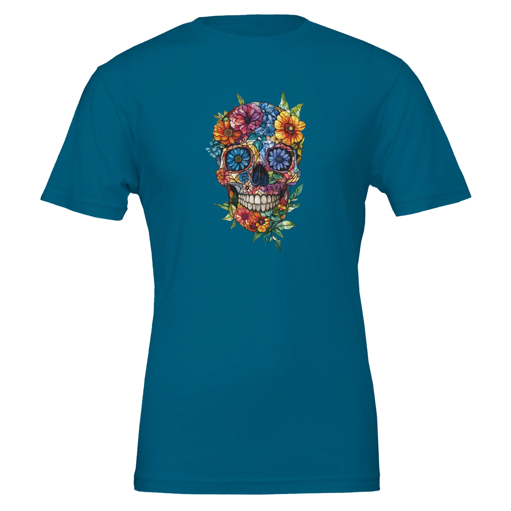 Colorful skull with flowers tshirt.