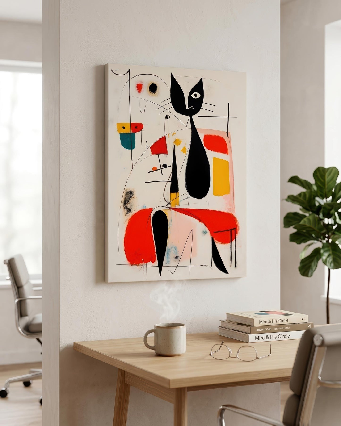 Miró Woman with Cat Wall Art | Abstract Fine Art Print