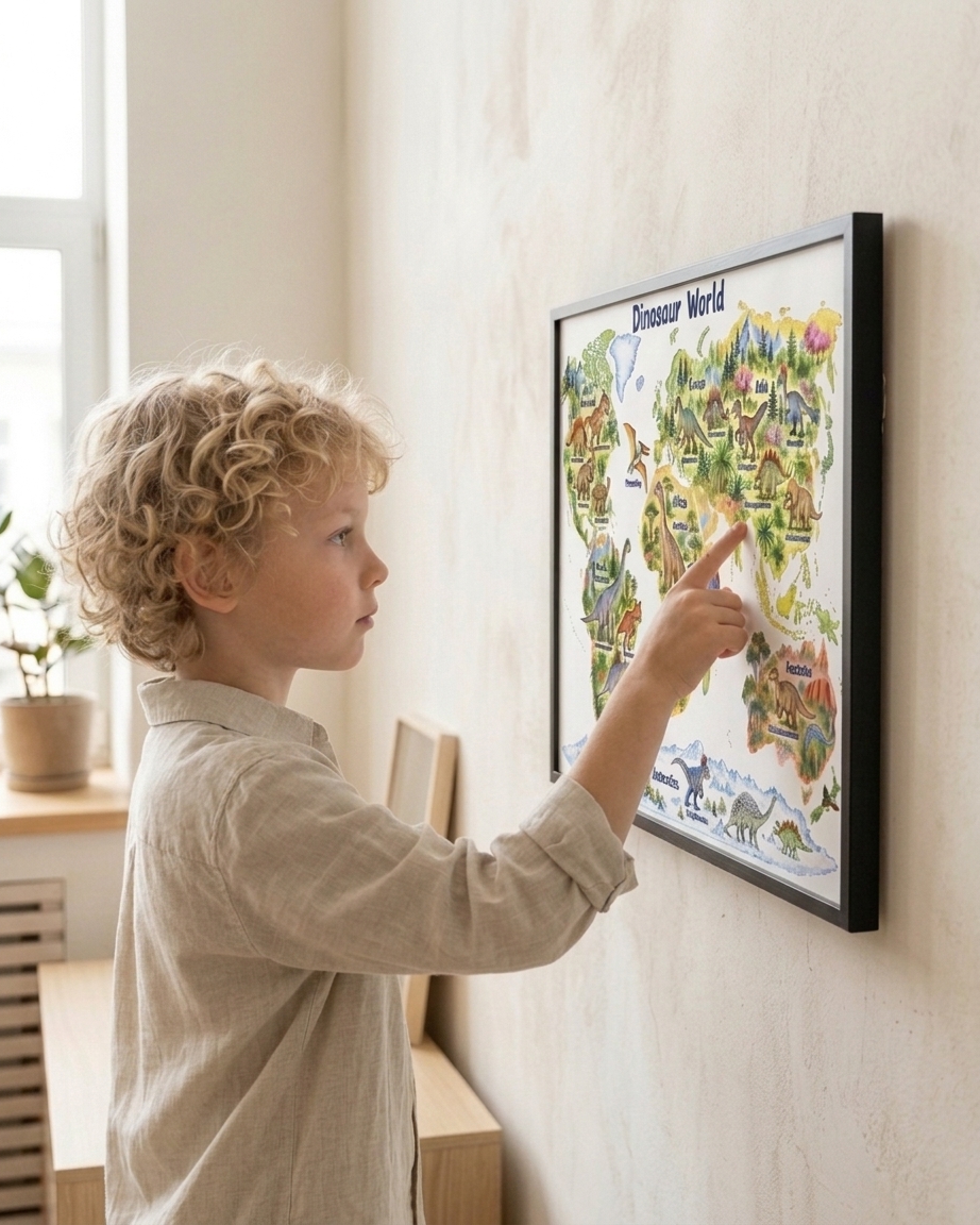 Dinosaur World Map Print | Kids Dinosaur Wall Art
