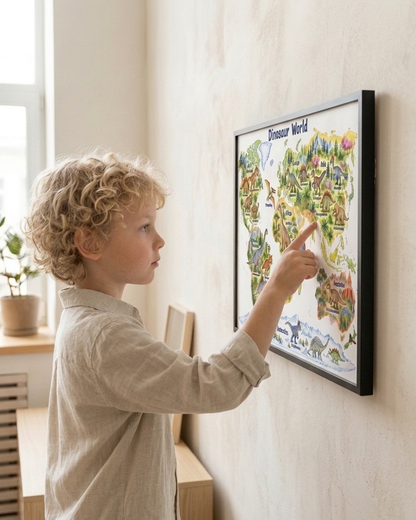 Dinosaur World Map Print | Kids Dinosaur Wall Art