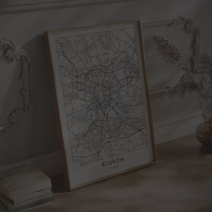 Affiche Carte de la Ville de Cracovie | Décoration Murale Voyage Pologne | Cadeau de Pendaison de Crémaillère et de Voyage