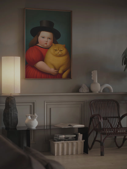 Botero Girl with Cat | Different sizes and canvas