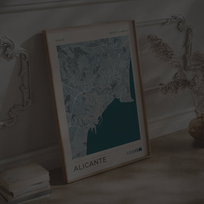 Impression Carte de la ville d'Alicante | Art mural de voyage en Espagne | Cadeau de pendaison de crémaillère et de voyage