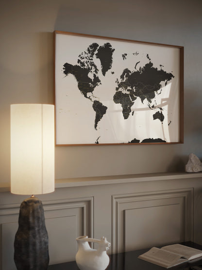  Black world map wall art.