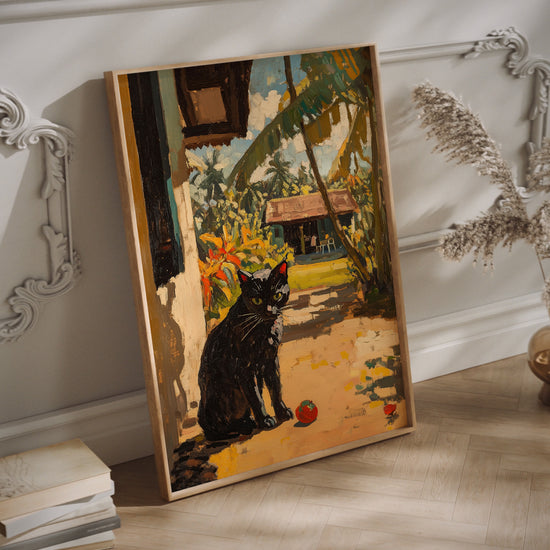 Gauguin black cat wall art in a wood frame