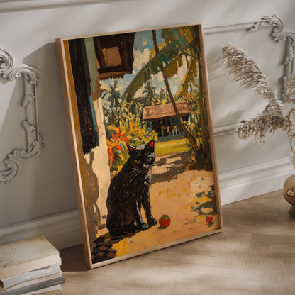 Gauguin black cat wall art in a wood frame