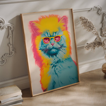 Warhol pop art cat wall art in a wood frame
